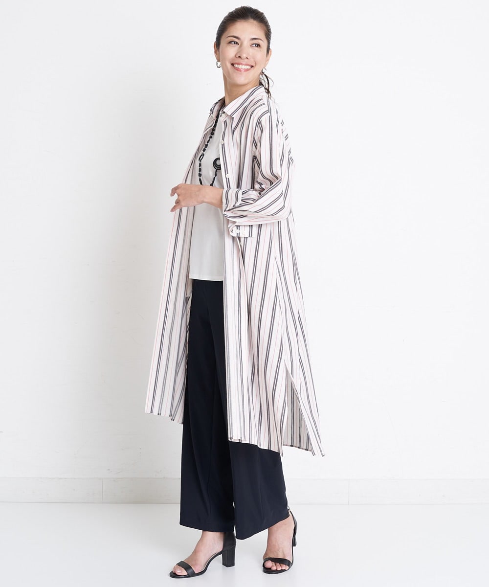 PHBGS06360 GEORGES RECH(小さいサイズ)(メゾン ドゥ サンク)  [日本製]ストライプロングシャツ レッド系