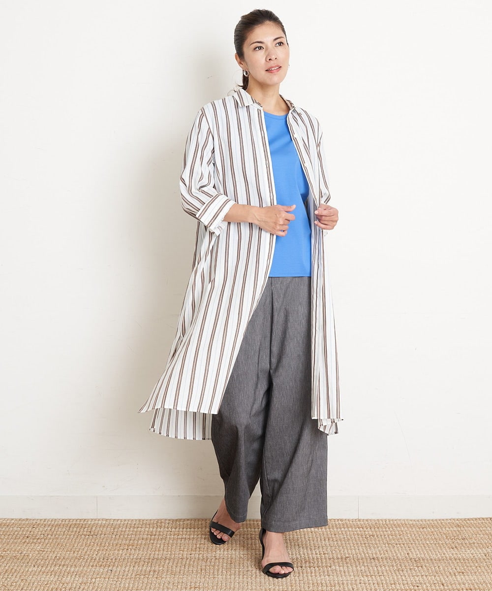 PHBGS06360 GEORGES RECH(小さいサイズ)(メゾン ドゥ サンク)  [日本製]ストライプロングシャツ レッド系