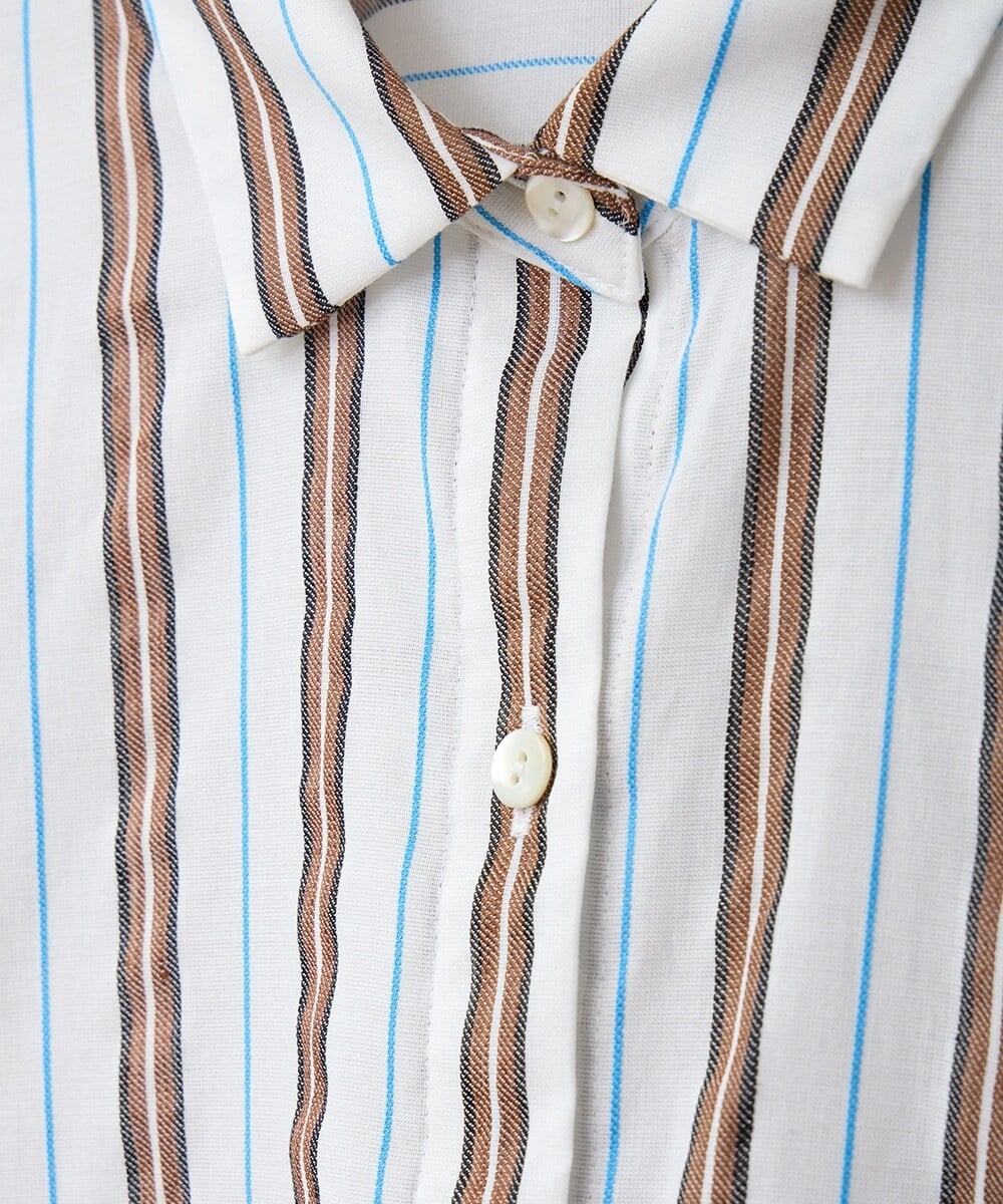 PHBGS06360 GEORGES RECH(小さいサイズ)(メゾン ドゥ サンク)  [日本製]ストライプロングシャツ レッド系
