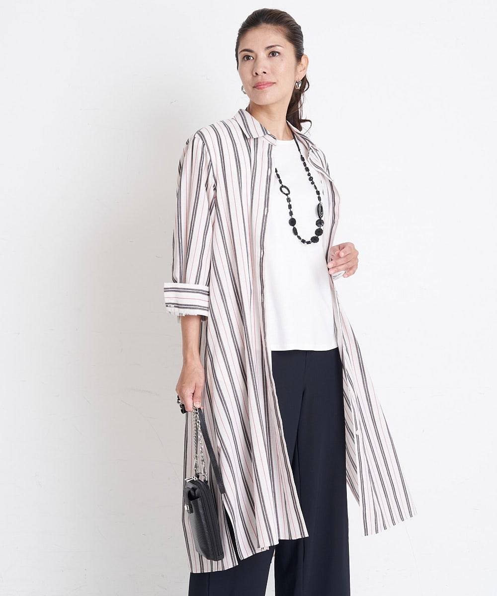 PHBGS06360 GEORGES RECH(小さいサイズ)(メゾン ドゥ サンク)  [日本製]ストライプロングシャツ レッド系