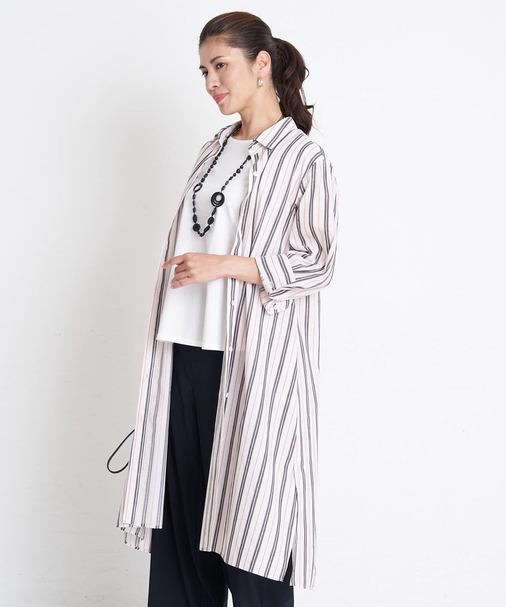 PHBGS06360 GEORGES RECH(小さいサイズ)(メゾン ドゥ サンク)  [日本製]ストライプロングシャツ レッド系