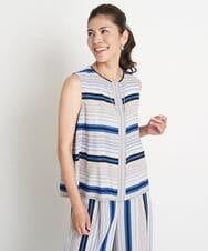 PHBGS27290 GEORGES RECH(小さいサイズ)(メゾン ドゥ サンク) [セットアップ対応]MANTECOボーダー柄ノースリーブブラウス ブルー系