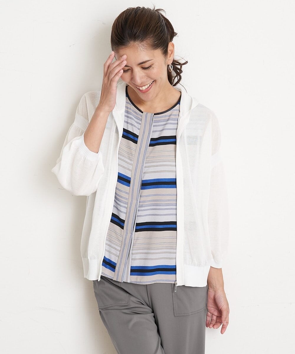 PHBGS27290 GEORGES RECH(小さいサイズ)(メゾン ドゥ サンク) [セットアップ対応]MANTECOボーダー柄ノースリーブブラウス ブルー系
