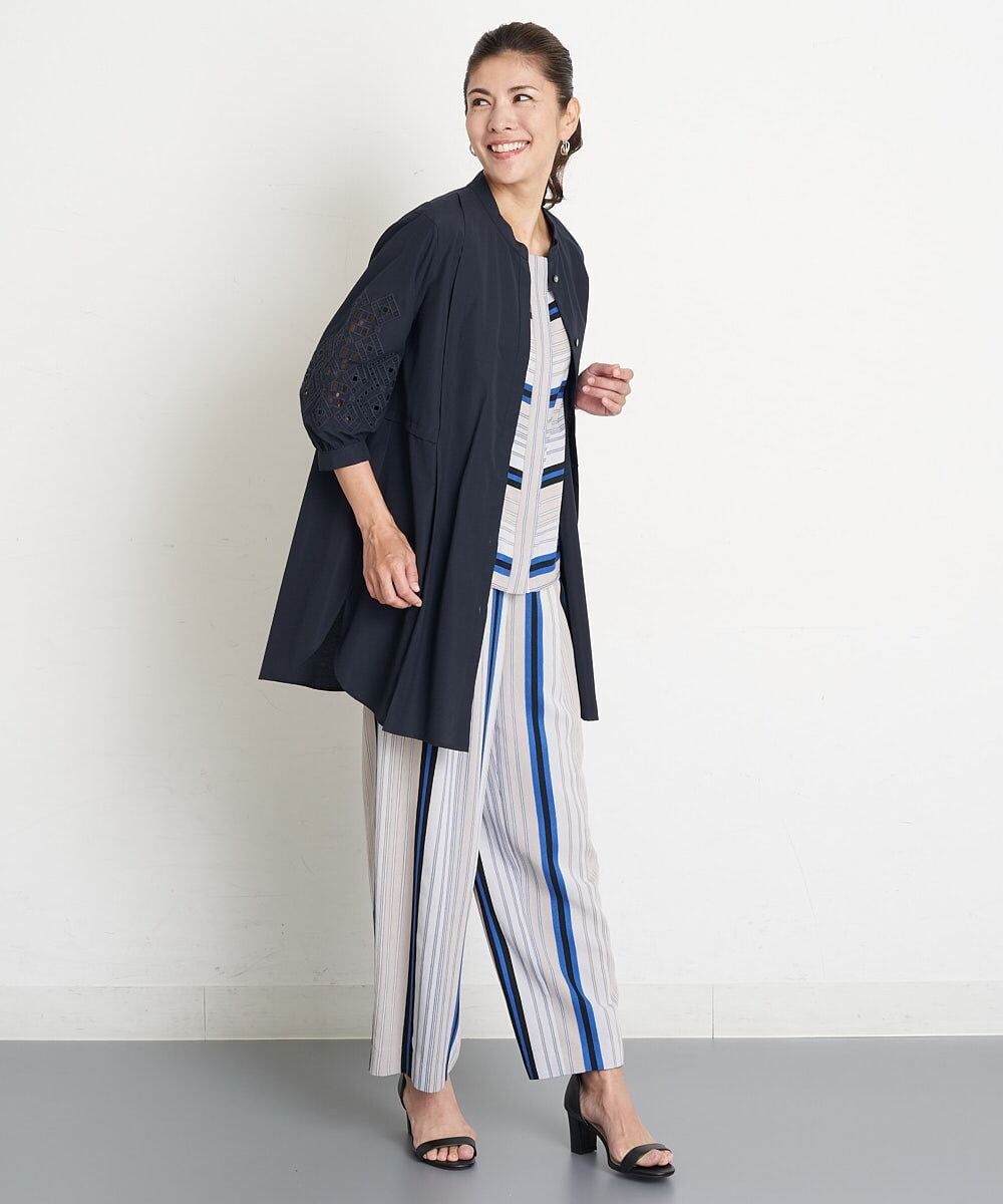 PHBGS27290 GEORGES RECH(小さいサイズ)(メゾン ドゥ サンク) [セットアップ対応]MANTECOボーダー柄ノースリーブブラウス ブルー系