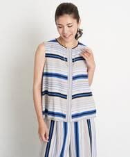 PHBGS27290 GEORGES RECH(小さいサイズ)(メゾン ドゥ サンク) [セットアップ対応]MANTECOボーダー柄ノースリーブブラウス ブルー系