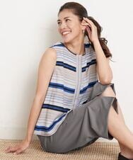 PHBGS27290 GEORGES RECH(小さいサイズ)(メゾン ドゥ サンク) [セットアップ対応]MANTECOボーダー柄ノースリーブブラウス ブルー系