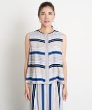 PHBGS27290 GEORGES RECH(小さいサイズ)(メゾン ドゥ サンク) [セットアップ対応]MANTECOボーダー柄ノースリーブブラウス ブルー系
