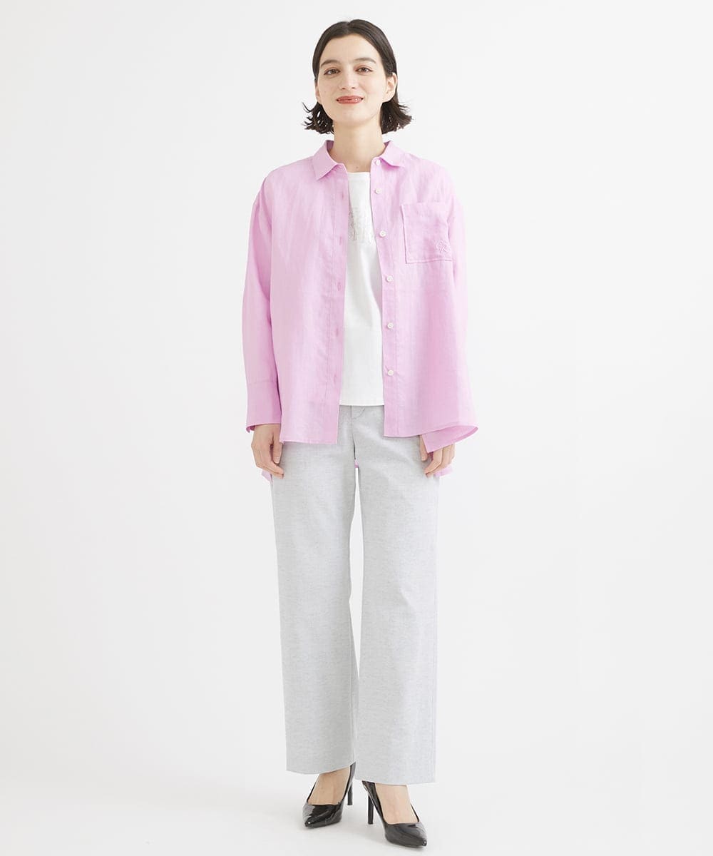 PHBGW48290 GEORGES RECH(小さいサイズ)(メゾン ドゥ サンク) ロゴ入りベーシックリネンシャツ ピンク