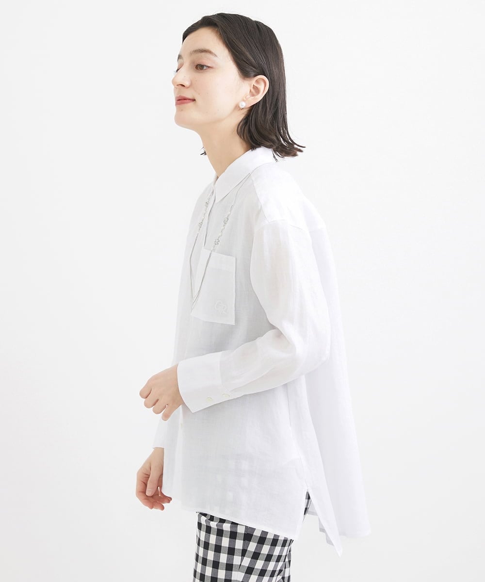 PHBGW48290 GEORGES RECH(小さいサイズ)(メゾン ドゥ サンク) ロゴ入りベーシックリネンシャツ ピンク
