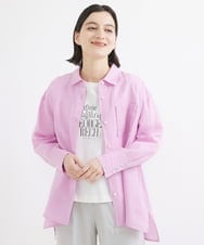PHBGW48290 GEORGES RECH(小さいサイズ)(メゾン ドゥ サンク) ロゴ入りベーシックリネンシャツ ピンク