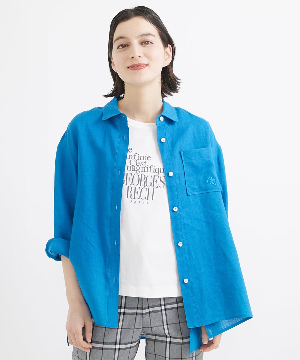 PHBGW48290 GEORGES RECH(小さいサイズ)(メゾン ドゥ サンク) ロゴ入りベーシックリネンシャツ ピンク
