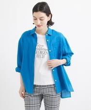 PHBGW48290 GEORGES RECH(小さいサイズ)(メゾン ドゥ サンク) ロゴ入りベーシックリネンシャツ ブルー