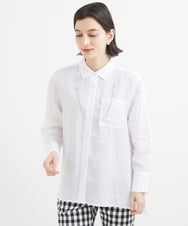 PHBGW48290 GEORGES RECH(小さいサイズ)(メゾン ドゥ サンク) ロゴ入りベーシックリネンシャツ ホワイト