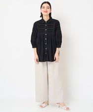 PHBGX34270 GEORGES RECH(小さいサイズ)(メゾン ドゥ サンク) ハンドスモッキング7分袖ブラウス ホワイト