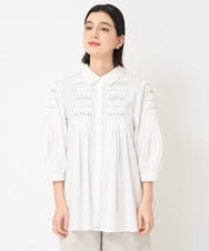 PHBGX34270 GEORGES RECH(小さいサイズ)(メゾン ドゥ サンク) ハンドスモッキング7分袖ブラウス ホワイト