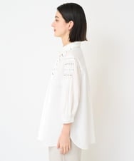 PHBGX34270 GEORGES RECH(小さいサイズ)(メゾン ドゥ サンク) ハンドスモッキング7分袖ブラウス ホワイト