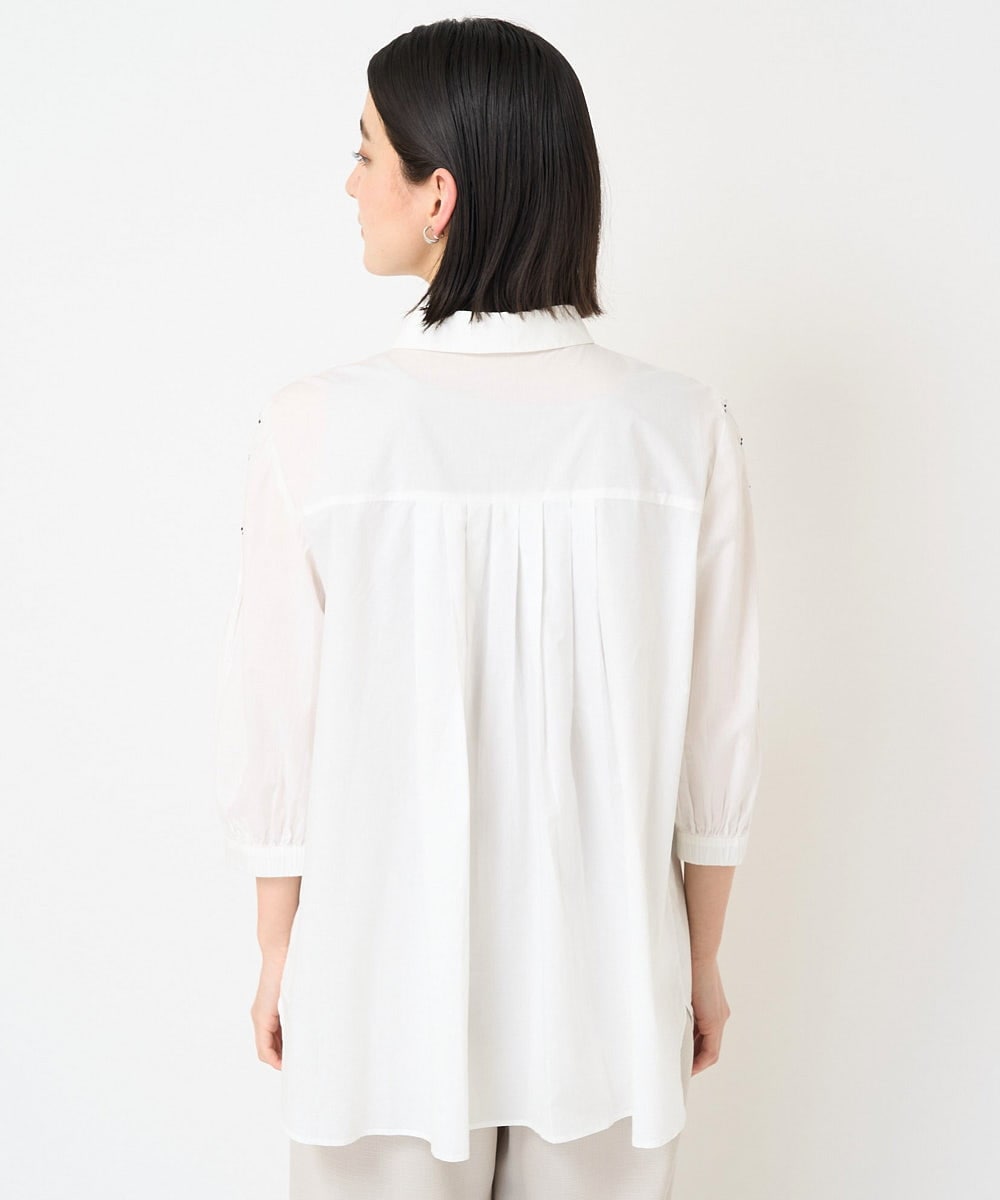 PHBGX34270 GEORGES RECH(小さいサイズ)(メゾン ドゥ サンク) ハンドスモッキング7分袖ブラウス ホワイト
