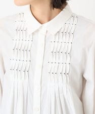 PHBGX34270 GEORGES RECH(小さいサイズ)(メゾン ドゥ サンク) ハンドスモッキング7分袖ブラウス ホワイト