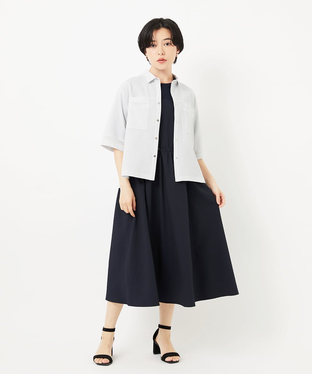 PHBHA55360 GEORGES RECH(小さいサイズ)(メゾン ドゥ サンク) [接触冷感/吸汗速乾]サッカーシャツブラウス ライトグレー
