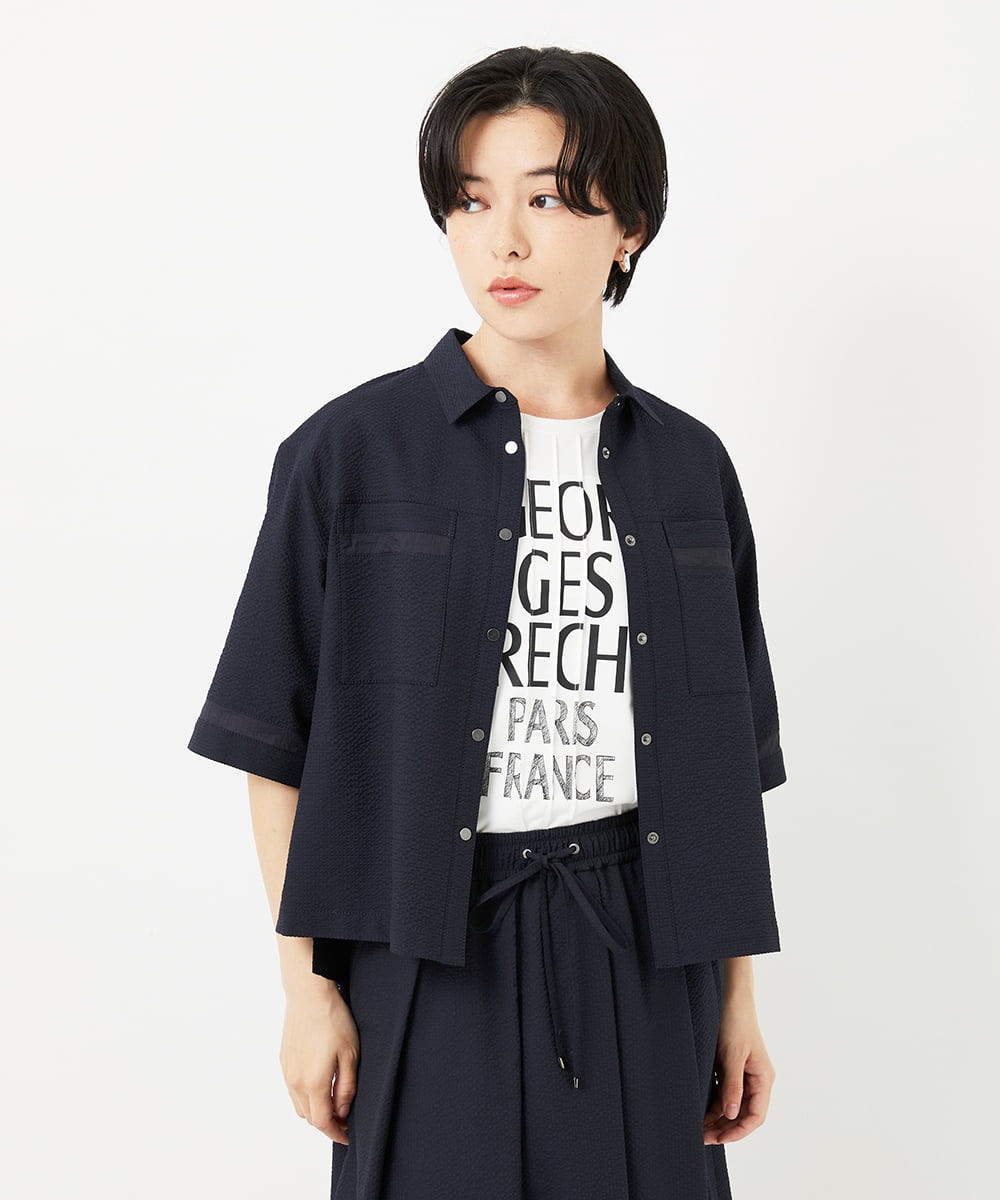 PHBHA55360 GEORGES RECH(小さいサイズ)(メゾン ドゥ サンク) [接触冷感/吸汗速乾]サッカーシャツブラウス ライトグレー