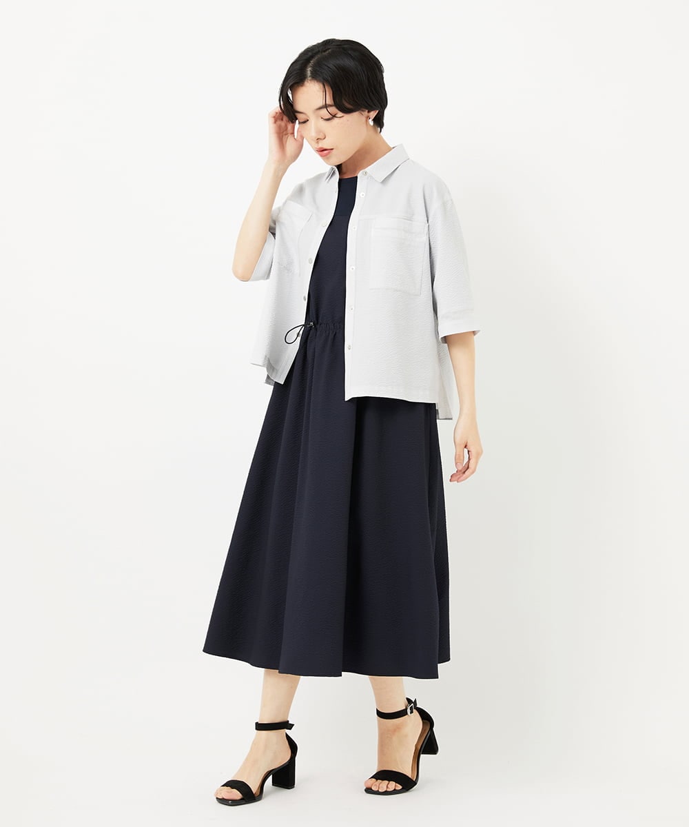 PHBHA55360 GEORGES RECH(小さいサイズ)(メゾン ドゥ サンク) [接触冷感/吸汗速乾]サッカーシャツブラウス ライトグレー