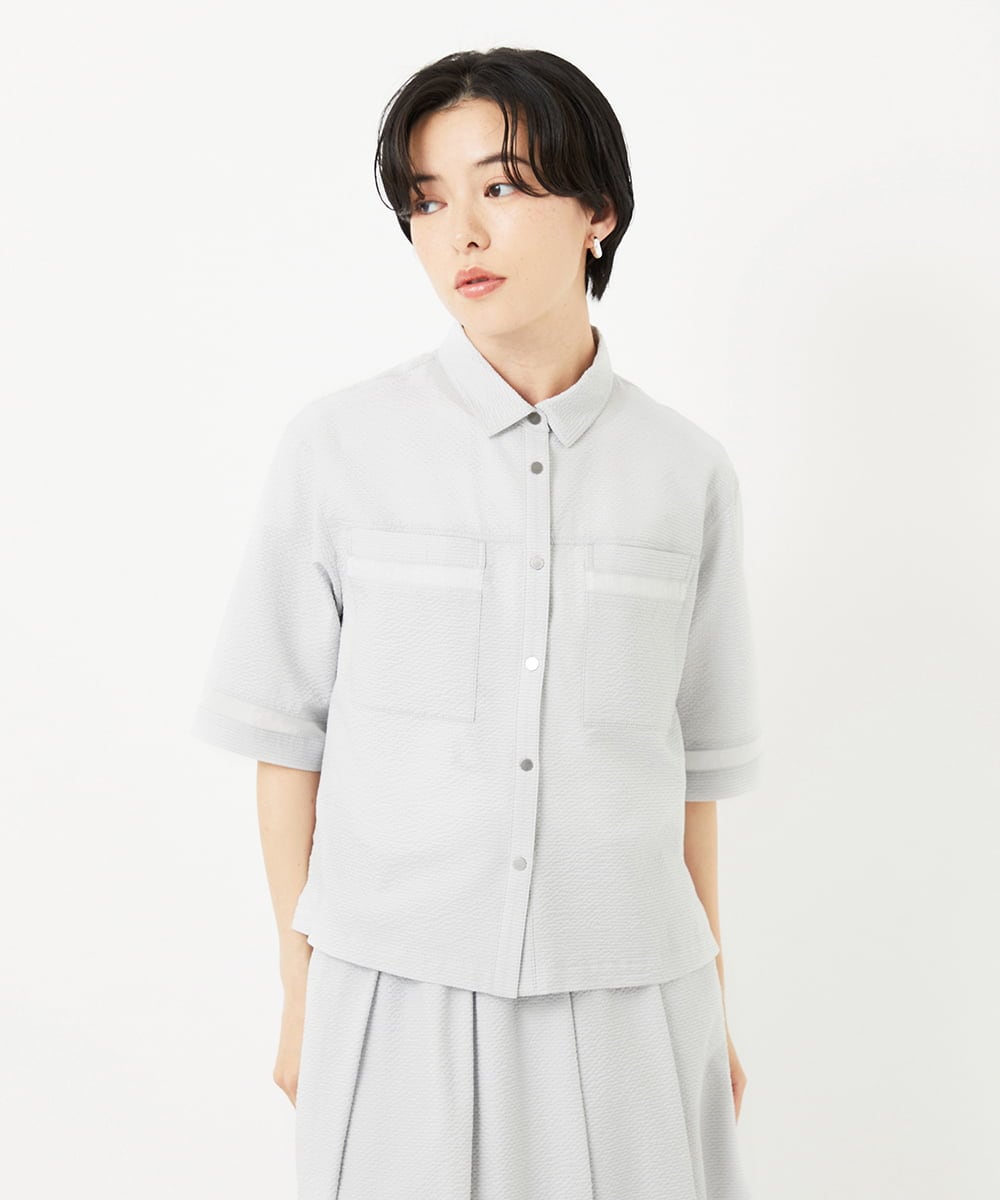 PHBHA55360 GEORGES RECH(小さいサイズ)(メゾン ドゥ サンク) [接触冷感/吸汗速乾]サッカーシャツブラウス ライトグレー