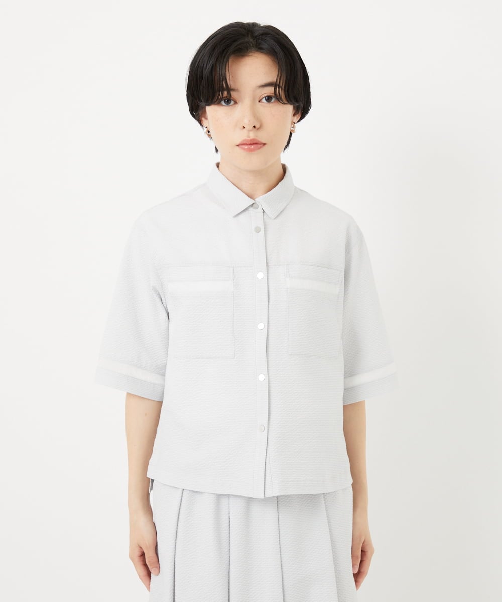PHBHA55360 GEORGES RECH(小さいサイズ)(メゾン ドゥ サンク) [接触冷感/吸汗速乾]サッカーシャツブラウス ライトグレー