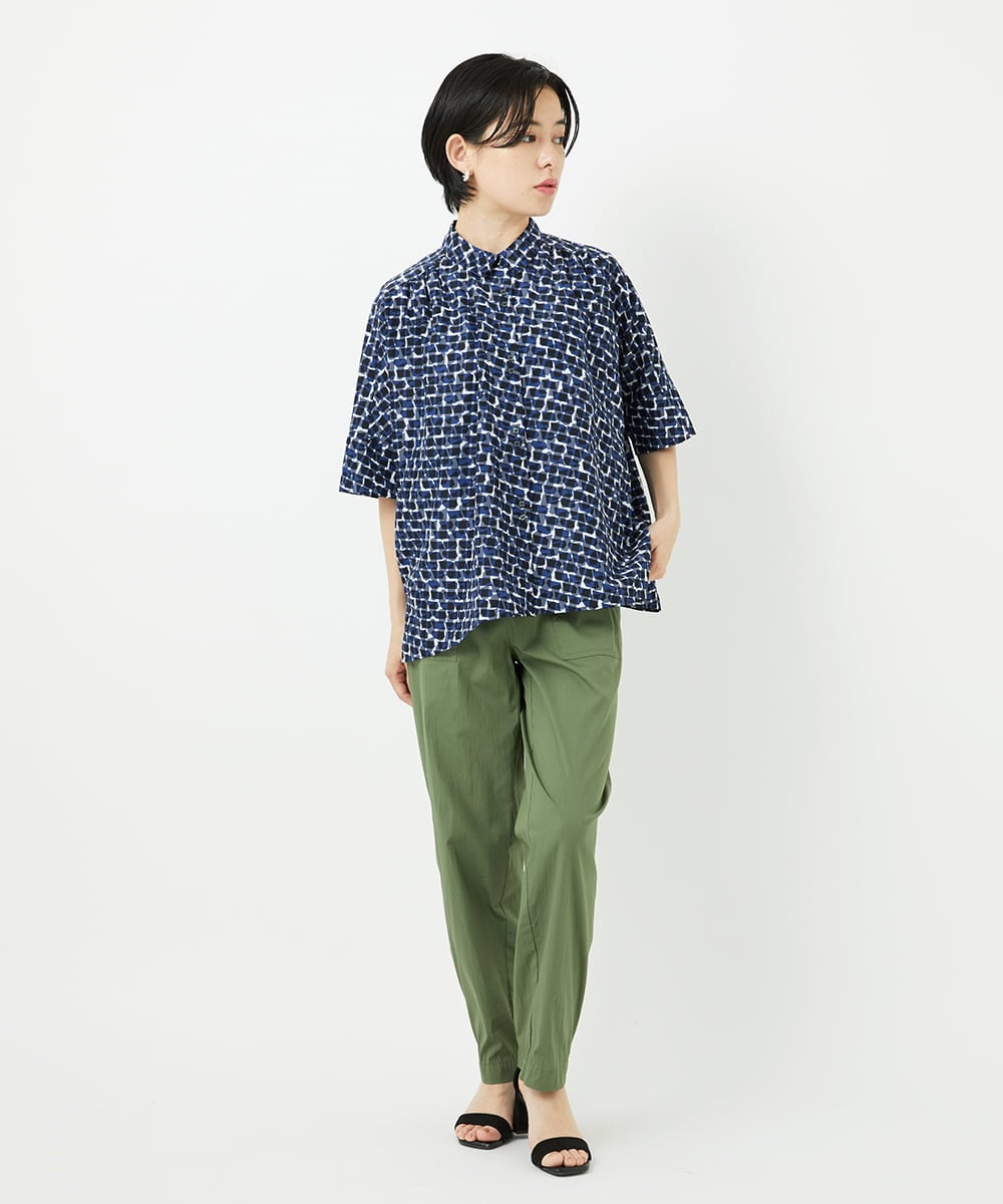 PHBHA57360 GEORGES RECH(小さいサイズ)(メゾン ドゥ サンク) ジオメトリックドルマンスリーブブラウス ネイビー