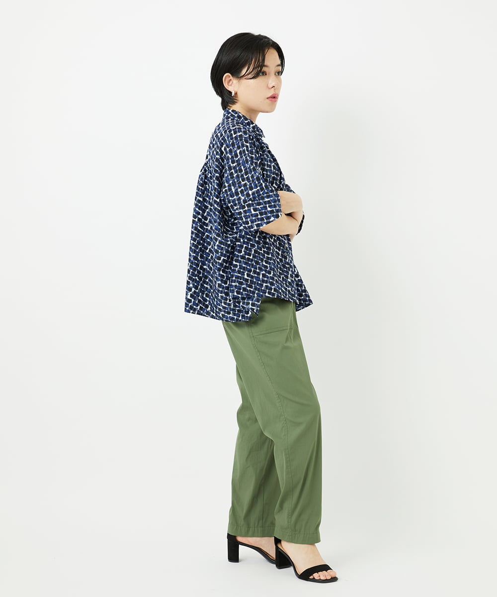 PHBHA57360 GEORGES RECH(小さいサイズ)(メゾン ドゥ サンク) ジオメトリックドルマンスリーブブラウス ネイビー