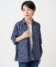 PHBHA57360 GEORGES RECH(小さいサイズ)(メゾン ドゥ サンク) ジオメトリックドルマンスリーブブラウス ネイビー