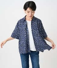 PHBHA57360 GEORGES RECH(小さいサイズ)(メゾン ドゥ サンク) ジオメトリックドルマンスリーブブラウス ネイビー