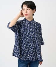 PHBHA57360 GEORGES RECH(小さいサイズ)(メゾン ドゥ サンク) ジオメトリックドルマンスリーブブラウス ネイビー