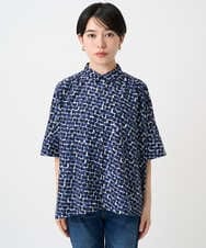PHBHA57360 GEORGES RECH(小さいサイズ)(メゾン ドゥ サンク) ジオメトリックドルマンスリーブブラウス ネイビー