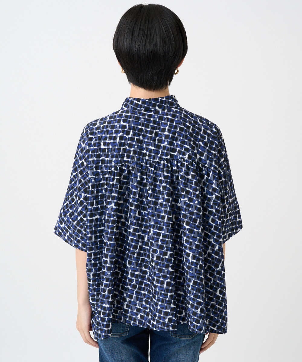 PHBHA57360 GEORGES RECH(小さいサイズ)(メゾン ドゥ サンク) ジオメトリックドルマンスリーブブラウス ネイビー