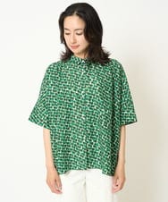 PHBHA57360 GEORGES RECH(小さいサイズ)(メゾン ドゥ サンク) ジオメトリックドルマンスリーブブラウス ネイビー