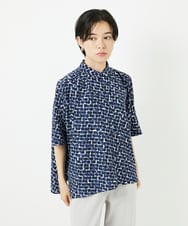 PHBHA57360 GEORGES RECH(小さいサイズ)(メゾン ドゥ サンク) ジオメトリックドルマンスリーブブラウス ネイビー
