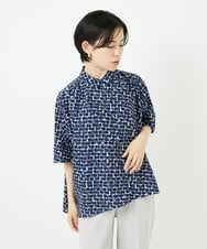 PHBHA57360 GEORGES RECH(小さいサイズ)(メゾン ドゥ サンク) ジオメトリックドルマンスリーブブラウス ネイビー