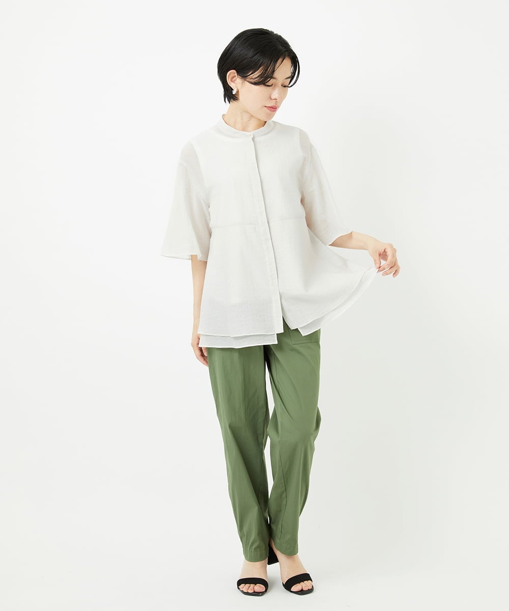 PHBHA63290 GEORGES RECH(小さいサイズ)(メゾン ドゥ サンク)  [日本製]シアーティアードバンドカラーブラウス アイボリー