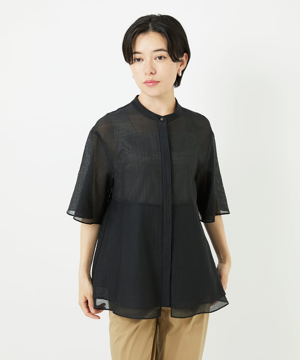 PHBHA63290 GEORGES RECH(小さいサイズ)(メゾン ドゥ サンク)  [日本製]シアーティアードバンドカラーブラウス アイボリー