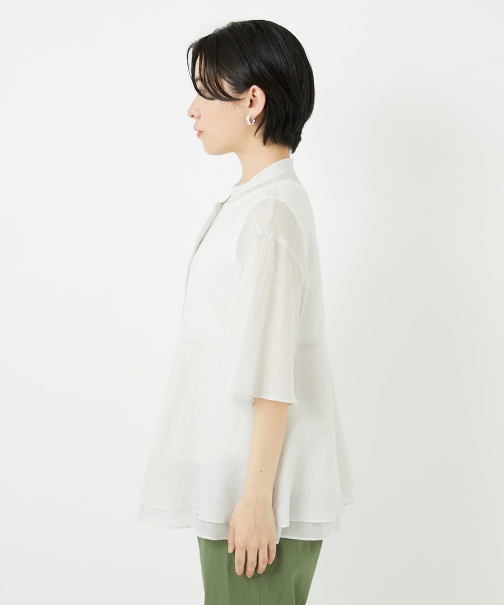 PHBHA63290 GEORGES RECH(小さいサイズ)(メゾン ドゥ サンク)  [日本製]シアーティアードバンドカラーブラウス アイボリー