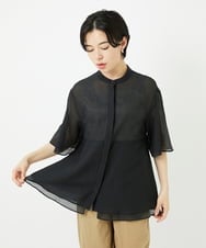 PHBHA63290 GEORGES RECH(小さいサイズ)(メゾン ドゥ サンク)  [日本製]シアーティアードバンドカラーブラウス ブラック