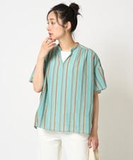 PHBHA68250 GEORGES RECH(小さいサイズ)(メゾン ドゥ サンク) ランダムストライプフレアスリーブブラウス グリーン