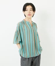 PHBHA68250 GEORGES RECH(小さいサイズ)(メゾン ドゥ サンク) ランダムストライプフレアスリーブブラウス グリーン