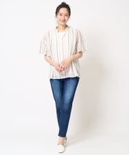 PHBHA68250 GEORGES RECH(小さいサイズ)(メゾン ドゥ サンク) ランダムストライプフレアスリーブブラウス グリーン
