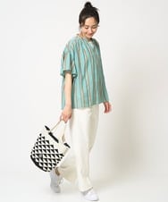PHBHA68250 GEORGES RECH(小さいサイズ)(メゾン ドゥ サンク) ランダムストライプフレアスリーブブラウス グリーン