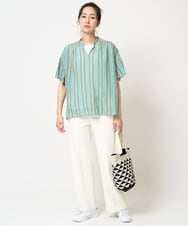 PHBHA68250 GEORGES RECH(小さいサイズ)(メゾン ドゥ サンク) ランダムストライプフレアスリーブブラウス グリーン