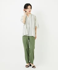 PHBHA68250 GEORGES RECH(小さいサイズ)(メゾン ドゥ サンク) ランダムストライプフレアスリーブブラウス グリーン