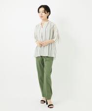 PHBHA68250 GEORGES RECH(小さいサイズ)(メゾン ドゥ サンク) ランダムストライプフレアスリーブブラウス グリーン