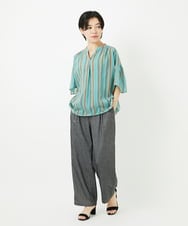 PHBHA68250 GEORGES RECH(小さいサイズ)(メゾン ドゥ サンク) ランダムストライプフレアスリーブブラウス グリーン