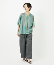 PHBHA68250 GEORGES RECH(小さいサイズ)(メゾン ドゥ サンク) ランダムストライプフレアスリーブブラウス グリーン
